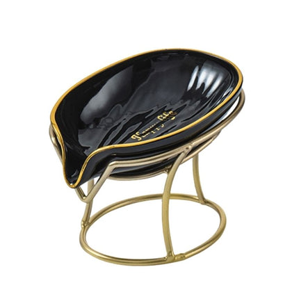 Keramik Seifenschale Blatt Gold mit Gestell