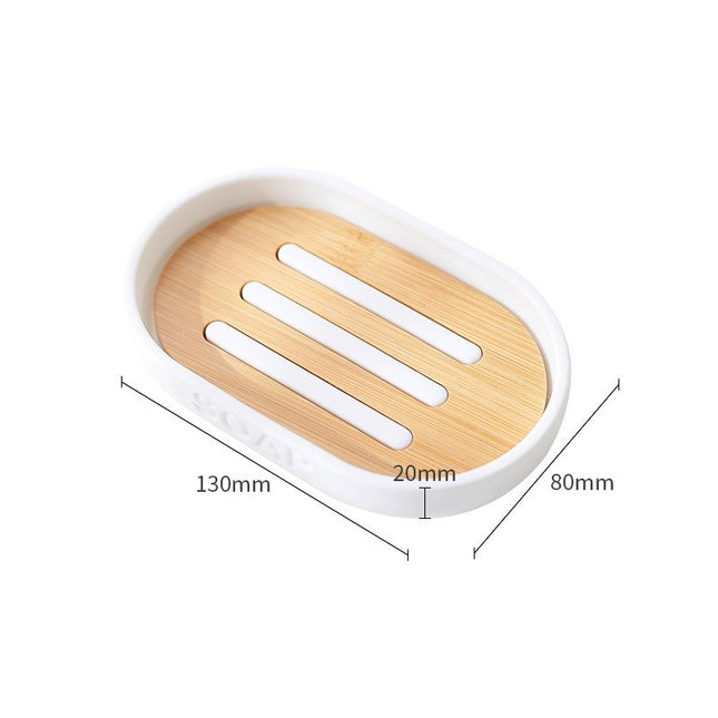 Weiße Seifenschale mit Bambus-Einsatz