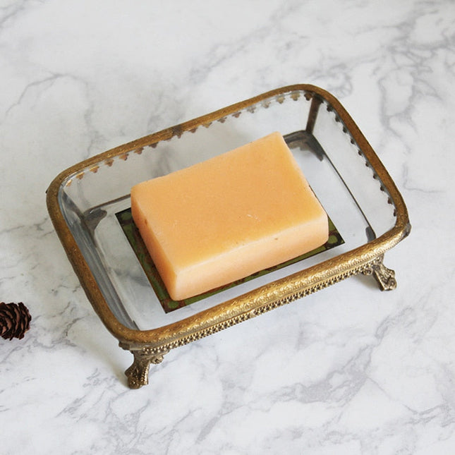 Seifenschale aus Glas und Messing