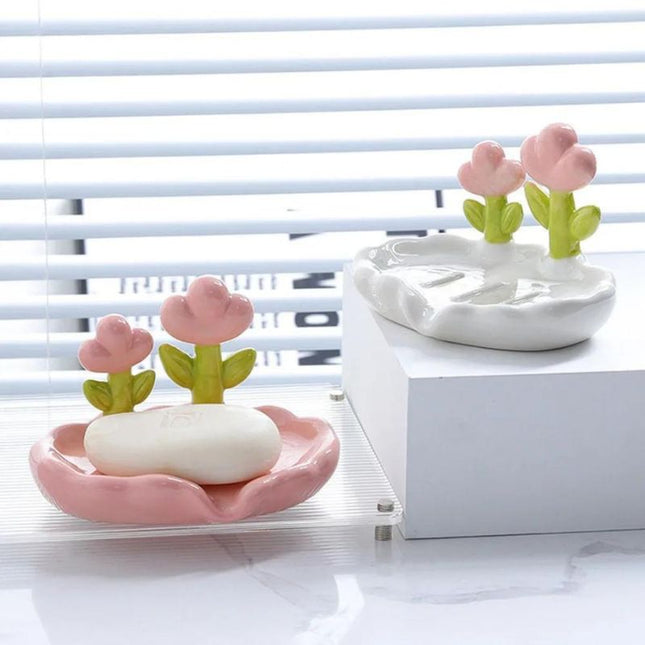 Originelle Seifenschale aus Keramik Blume