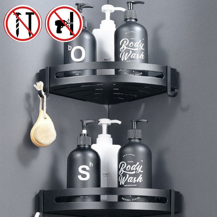 Schwarzes Eckduschregal für die Dusche