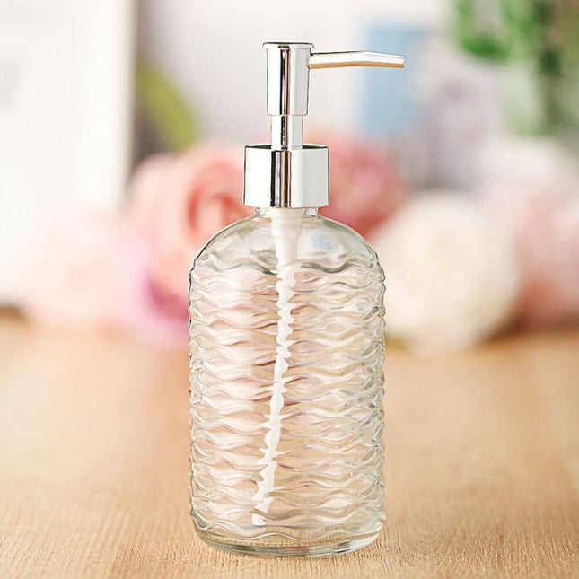 Nachfüllbarer Glas Seifenspender mit Wellenmuster