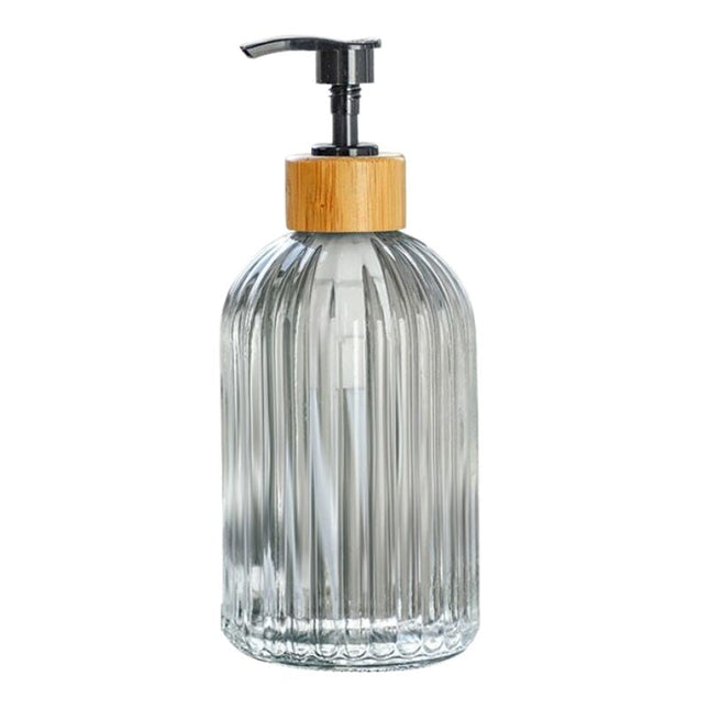 Gestreifter Seifenspender mit Bambuspumpe