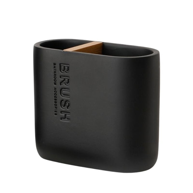 Schwarze Seifenschale mit Bambus-Einsatz