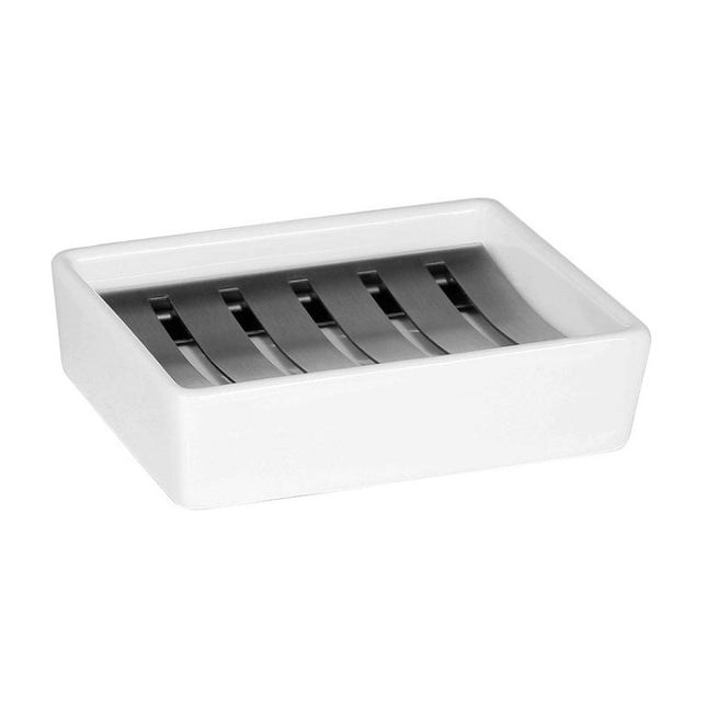 Seifenschale aus Keramik mit Edelstahleinsatz