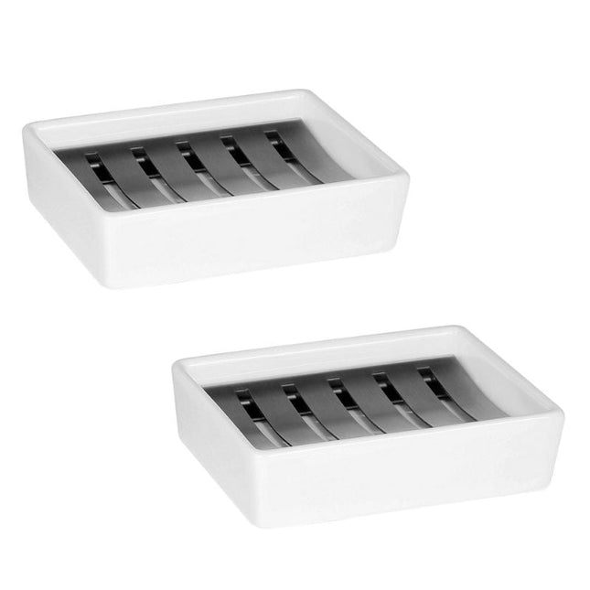 Seifenschale aus Keramik mit Edelstahleinsatz