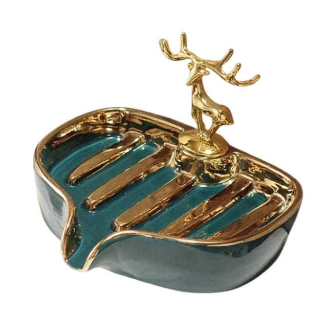Dekorative Seifenschale mit goldenem Hirsch