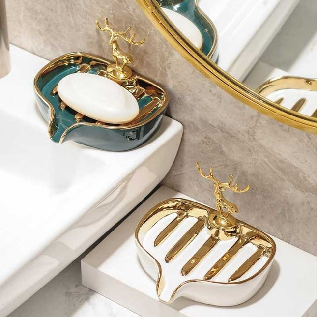 Dekorative Seifenschale mit goldenem Hirsch