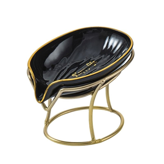 Keramik Seifenschale Blatt Gold mit Gestell