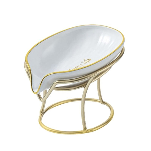 Keramik Seifenschale Blatt Gold mit Gestell