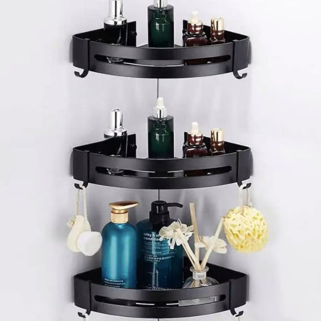 Schwarzes Eckduschregal für die Dusche